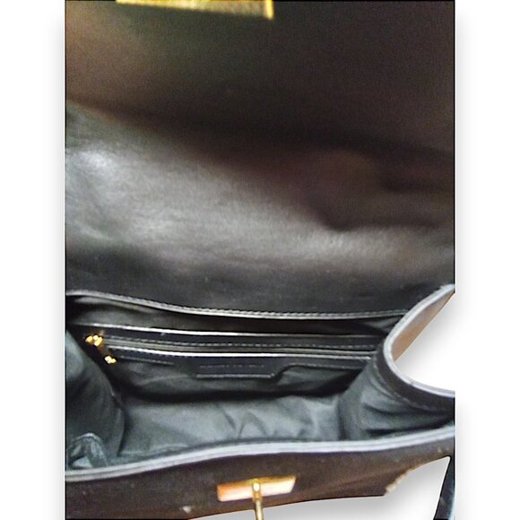 Badgley Mischka NEW Black Suede Like Fur Trimmed Satchel Working Lock & Key $159 - Picture 11 of 11